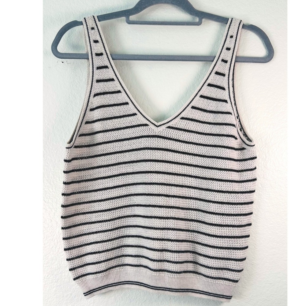 Marine Layer Coastal Striped Sweater Tank Top V-Neck Cotton Linen Blend M